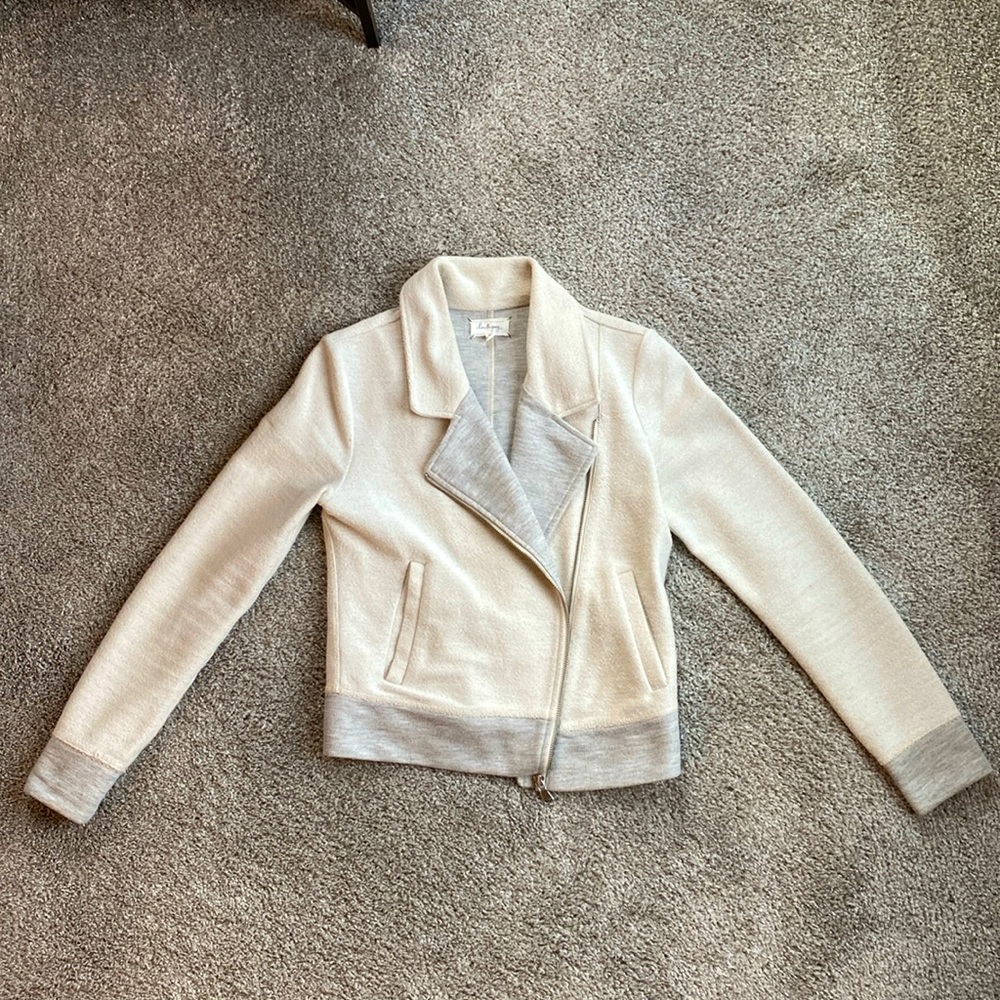 Lou & Grey cream and grey zip-up sweater, size XS.